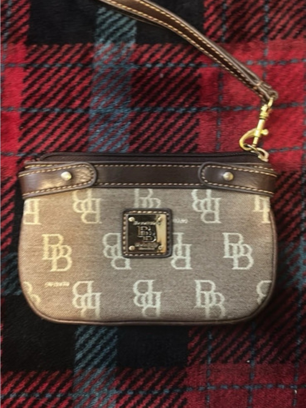 Dooney & Bourke Brown and Cream Monogram Wristlet